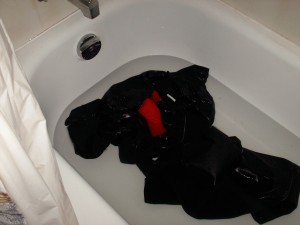 Doing the famous laundry in the bathtub!
